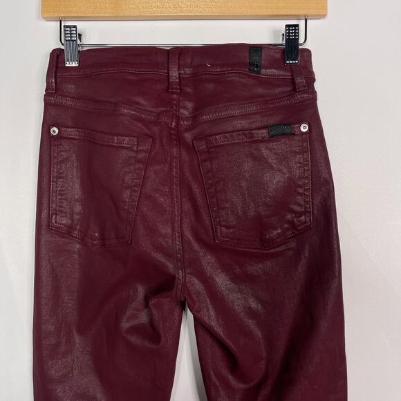 7 For All Mankind Womens 26 Red Burgundy High Waist Coated Ankle Skinny Jeans - Picture 5 of 12